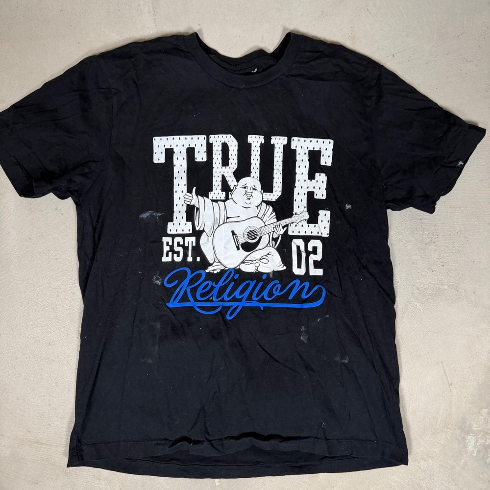 True Religion Mens Buddha Guitar Graphic T-Shirt Black XL 108035